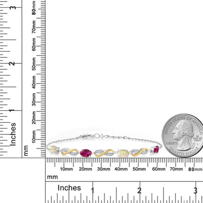 1.69カラット 天然 エチオピアンオパール ブレスレット シンセティック ルビー シルバー925 ＆10金 イエローゴールド K10 10月 誕生石