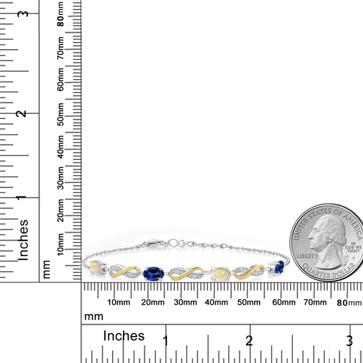 1.89カラット 天然 エチオピアンオパール ブレスレット シンセティック サファイア シルバー925 ＆10金 イエローゴールド K10 10月 誕生石