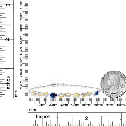 1.89カラット 天然 エチオピアンオパール ブレスレット シンセティック サファイア シルバー925 ＆10金 イエローゴールド K10 10月 誕生石