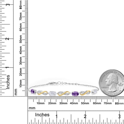 1.95カラット 天然 アメジスト ブレスレット モアサナイト シルバー925 ＆10金 イエローゴールド K10 2月 誕生石