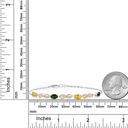 2.05カラット 天然 シトリン ブレスレット 天然 クロムダイオプサイド シルバー925 ＆10金 イエローゴールド K10 11月 誕生石