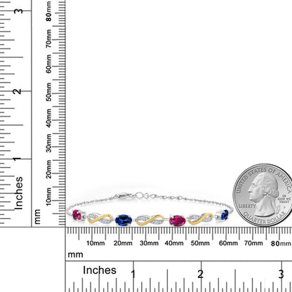 2.25カラット シンセティック ルビー ブレスレット シンセティック サファイア シルバー925 ＆10金 イエローゴールド K10 7月 誕生石