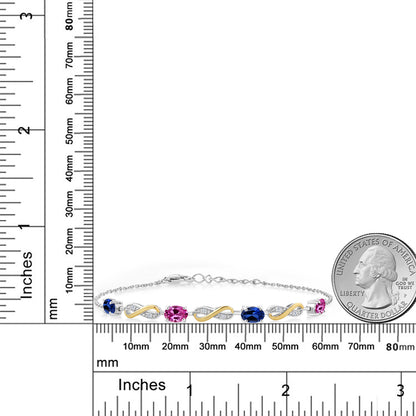 2.25カラット シンセティック サファイア ブレスレット シンセティック ピンクサファイア シルバー925 ＆10金 イエローゴールド K10 9月 誕生石