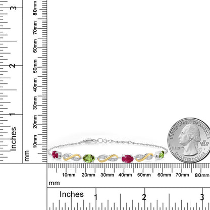 2.25カラット  天然 ルビー ブレスレット  天然石 ペリドット シルバー925 ＆10金 イエローゴールド K10  7月 誕生石