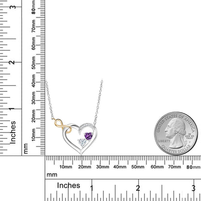 0.51カラット  天然 アメジスト オープンハート ネックレス  モアサナイト シルバー925 ＆10金 イエローゴールド K10  2月 誕生石