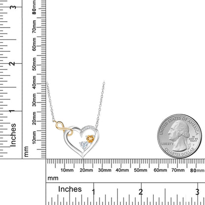 0.48カラット  天然 シトリン オープンハート ネックレス  モアサナイト シルバー925 ＆10金 イエローゴールド K10  11月 誕生石