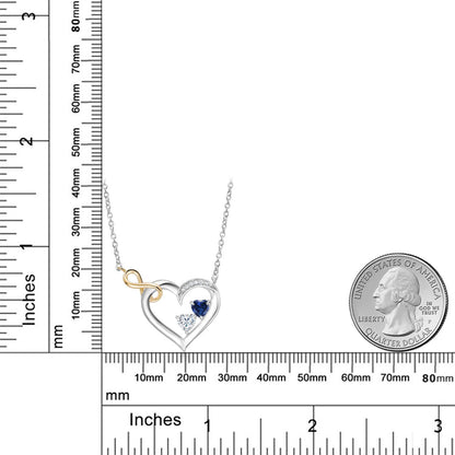0.76カラット シンセティック サファイア オープンハート ネックレス モアサナイト シルバー925 ＆10金 イエローゴールド K10 9月 誕生石