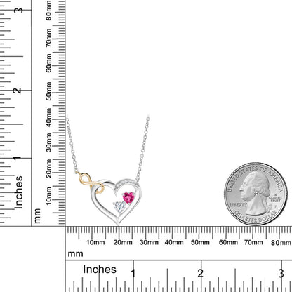 0.76カラット  シンセティック ピンクサファイア オープンハート ネックレス  モアサナイト シルバー925 ＆10金 イエローゴールド K10  9月 誕生石