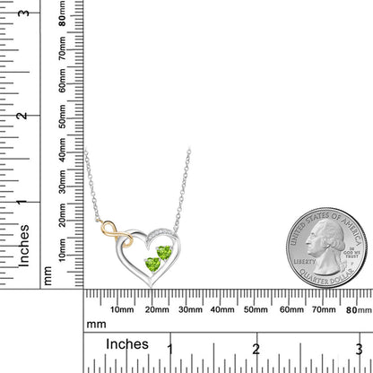 0.63カラット 天然石 ペリドット オープンハート ネックレス シルバー925 ＆10金 イエローゴールド K10 8月 誕生石