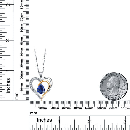 2.03カラット シンセティック サファイア オープンハート ネックレス ラボグロウンダイヤモンド シルバー925 ＆10金 イエローゴールド K10 9月 誕生石