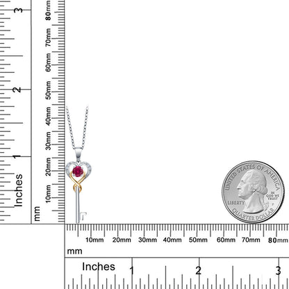 0.27カラット  シンセティック ルビー キーネックレス  ラボグロウンダイヤモンド シルバー925 ＆10金 イエローゴールド K10  7月 誕生石