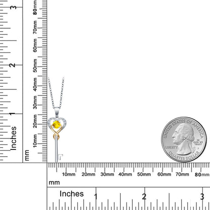 0.38カラット 天然 イエローサファイア キーネックレス ラボグロウンダイヤモンド シルバー925 ＆10金 イエローゴールド K10 9月 誕生石