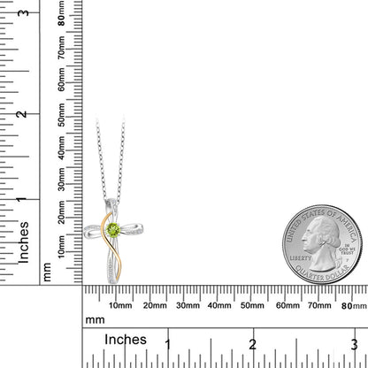 0.33カラット 天然石 ペリドット クロス ネックレス ラボグロウンダイヤモンド シルバー925 ＆10金 イエローゴールド K10 8月 誕生石