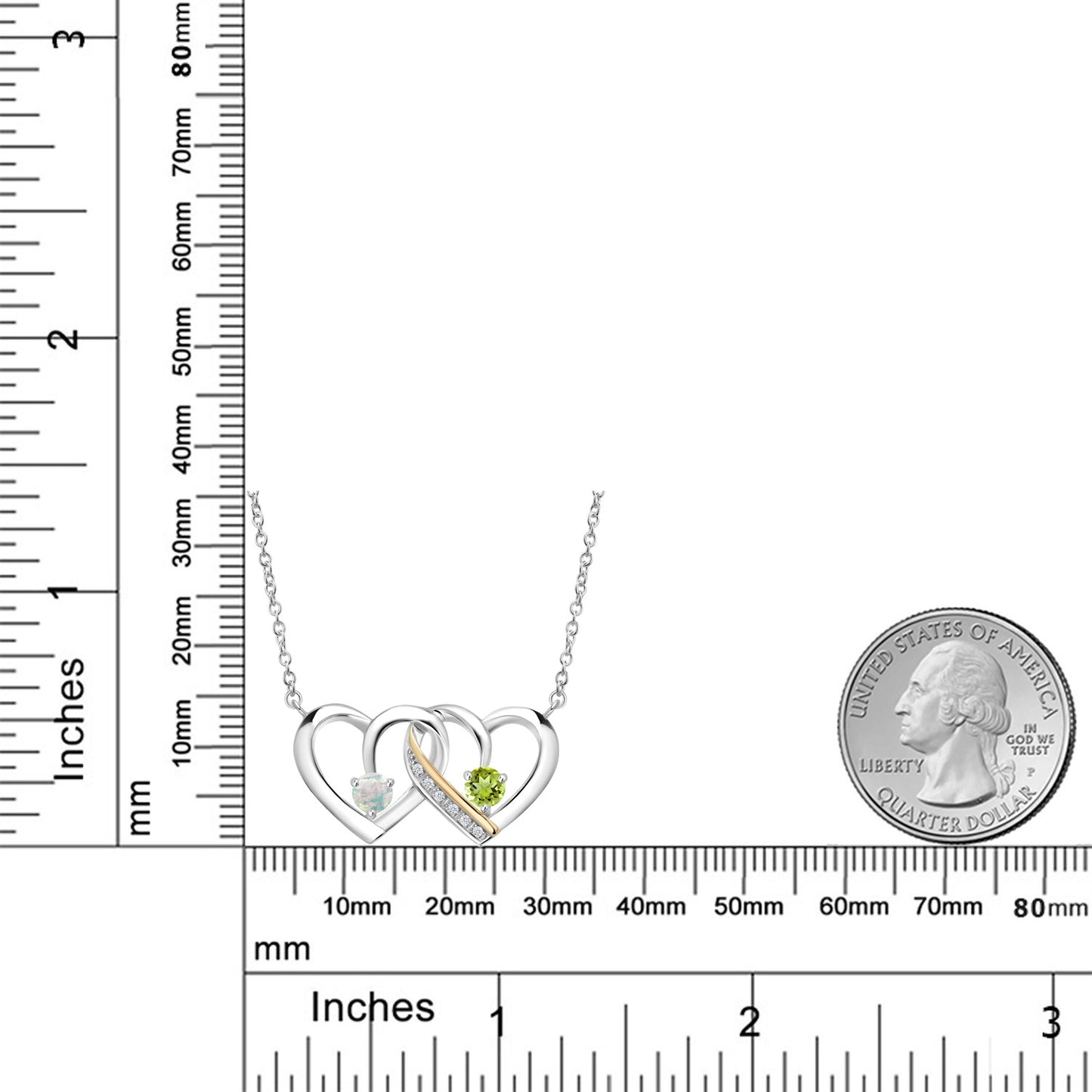 0.58カラット シミュレイテッド ホワイトオパール オープンハート ネックレス 天然石 ペリドット シルバー925 ＆10金 イエローゴールド K10 10月 誕生石