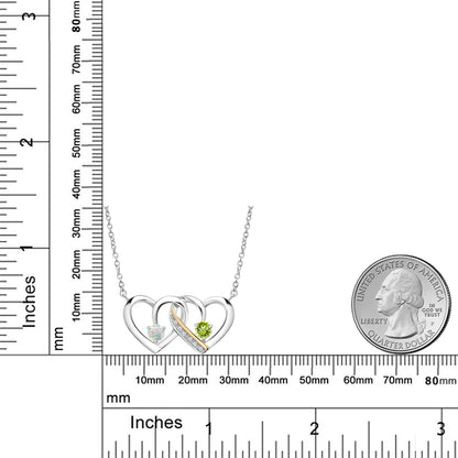 0.58カラット シミュレイテッド ホワイトオパール オープンハート ネックレス 天然石 ペリドット シルバー925 ＆10金 イエローゴールド K10 10月 誕生石