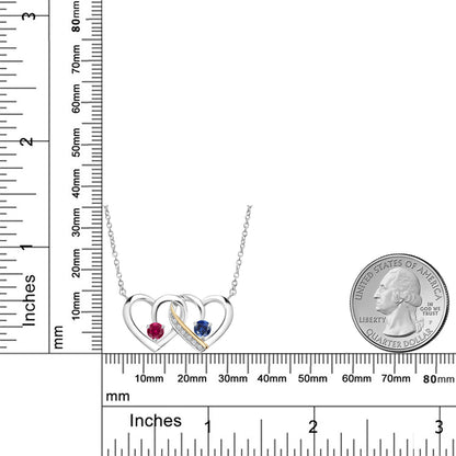 0.53カラット  シンセティック ルビー オープンハート ネックレス  シンセティック サファイア シルバー925 ＆10金 イエローゴールド K10  7月 誕生石
