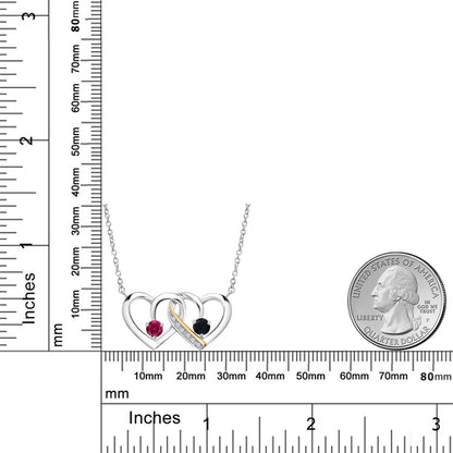 0.5カラット  シンセティック ルビー オープンハート ネックレス  天然 オニキス シルバー925 ＆イエローゴールド  7月 誕生石