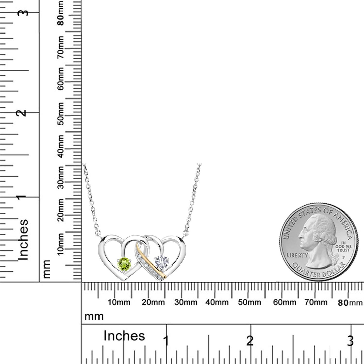 0.58カラット 天然石 ペリドット オープンハート ネックレス シンセティック ホワイトサファイア シルバー925 ＆10金 イエローゴールド K10 8月 誕生石