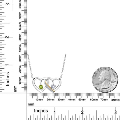0.58カラット 天然石 ペリドット オープンハート ネックレス シンセティック ホワイトサファイア シルバー925 ＆10金 イエローゴールド K10 8月 誕生石