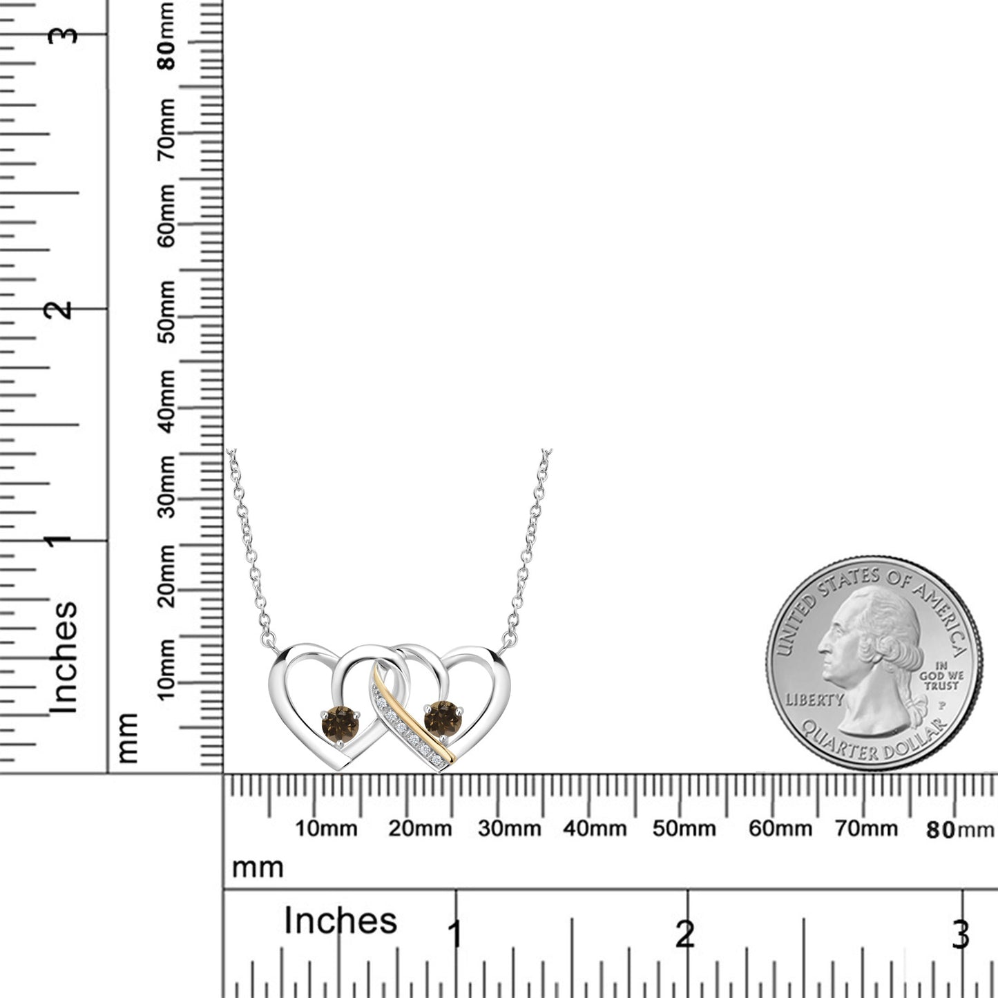 0.55カラット 天然 スモーキークォーツ オープンハート ネックレス シルバー925 ＆10金 イエローゴールド K10