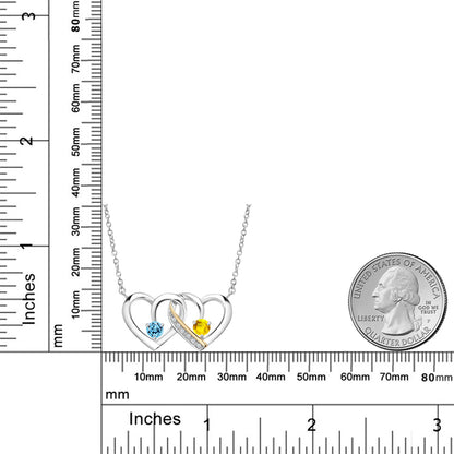 0.75カラット 天然 スイスブルートパーズ オープンハート ネックレス 天然 イエローサファイア シルバー925 ＆10金 イエローゴールド K10 11月 誕生石