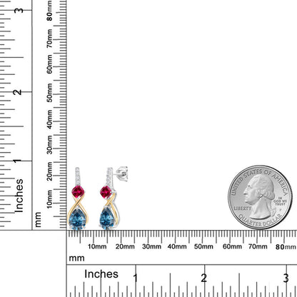 3.07カラット ブルー モアサナイト ピアス シンセティック ルビー シルバー925 ＆10金 イエローゴールド K10
