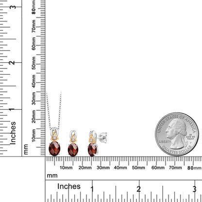 3.58カラット 天然 ガーネット ネックレス ピアス セット シルバー925 ＆10金 イエローゴールド K10 1月 誕生石