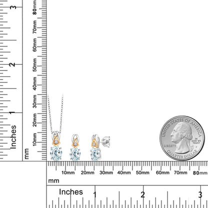 2.75カラット 天然 アクアマリン ネックレス ピアス セット シルバー925 ＆10金 イエローゴールド K10 3月 誕生石