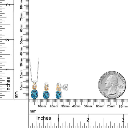 3.55カラット 天然 ロンドンブルートパーズ ネックレス ピアス セット シルバー925 ＆10金 イエローゴールド K10 11月 誕生石