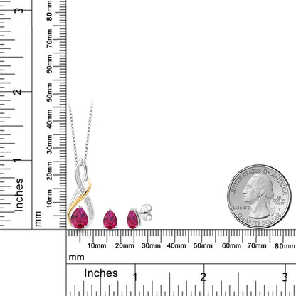 3.29カラット シンセティック ルビー ネックレス ピアス セット シルバー925 ＆10金 イエローゴールド K10 7月 誕生石