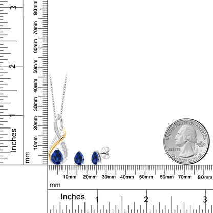 4.04カラット  シンセティック サファイア ネックレス ピアス セット   シルバー925 ＆10金 イエローゴールド K10  9月 誕生石