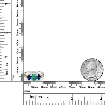 3.23カラット 天然 マラカイト リング 指輪 シンセティック サファイア シルバー925 ＆イエローゴールド