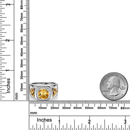 2.26カラット 天然 シトリン リング 指輪 ラボグロウンダイヤモンド シルバー925 ＆イエローゴールド 11月 誕生石