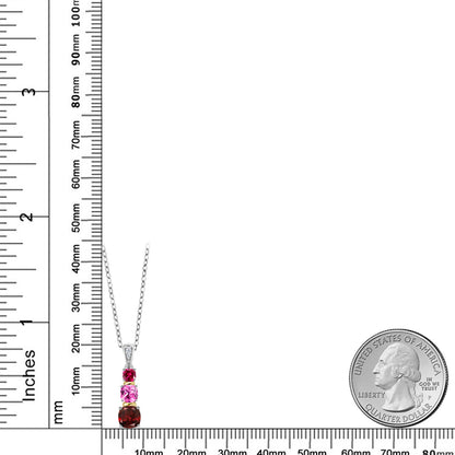 1.29カラット 天然 ガーネット トリロジー ネックレス シンセティック ピンクサファイア シルバー925 ＆イエローゴールド 1月 誕生石
