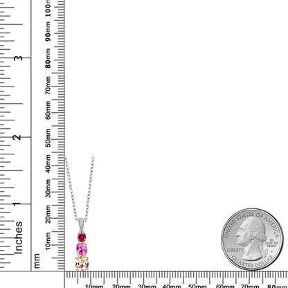 1.01カラット 天然 モルガナイト トリロジー ネックレス シンセティック ピンクサファイア シルバー925 ＆イエローゴールド 4月 誕生石