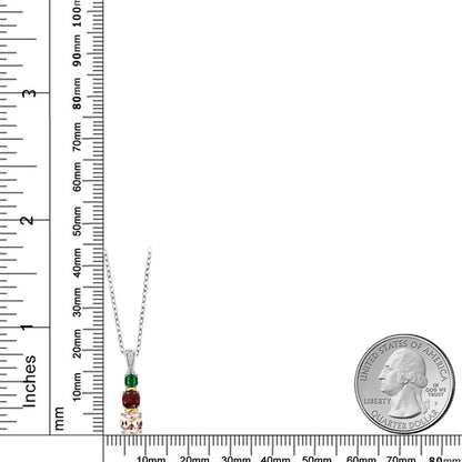 1.12カラット 天然 モルガナイト トリロジー ネックレス 天然 ガーネット シルバー925 ＆イエローゴールド 4月 誕生石