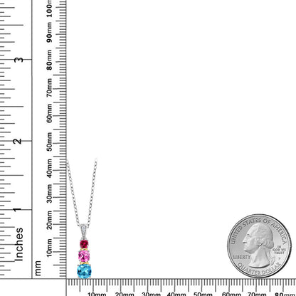 1.14カラット 天然 スイスブルートパーズ トリロジー ネックレス シンセティック ピンクサファイア シルバー925 ＆イエローゴールド 11月 誕生石
