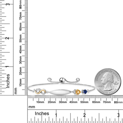 0.98カラット 天然 シトリン ブレスレット シンセティック サファイア シルバー925 ＆10金 イエローゴールド K10 11月 誕生石