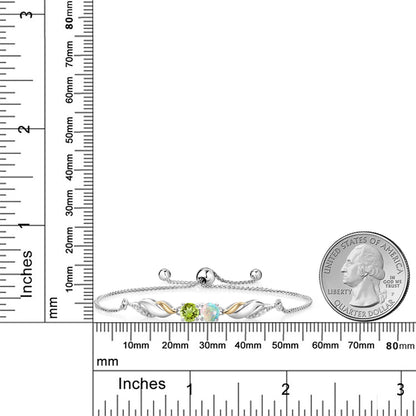 1.07カラット シミュレイテッド ホワイトオパール ブレスレット 天然石 ペリドット シルバー925 ＆10金 イエローゴールド K10 10月 誕生石