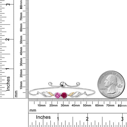1.57カラット  シンセティック ルビー ブレスレット  シンセティック ピンクサファイア シルバー925 ＆イエローゴールド  7月 誕生石