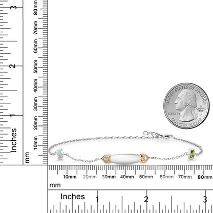 0.57カラット シミュレイテッド ホワイトオパール アンクレット 天然石 ペリドット シルバー925 ＆10金 イエローゴールド K10 10月 誕生石