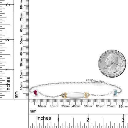 0.77カラット  シンセティック ルビー アンクレット  天然石 ブルージルコン シルバー925 ＆イエローゴールド  7月 誕生石