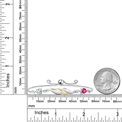 1.03カラット 天然 アクアマリン ブレスレット シンセティック ピンクサファイア シルバー925 ＆10金 イエローゴールド K10 3月 誕生石
