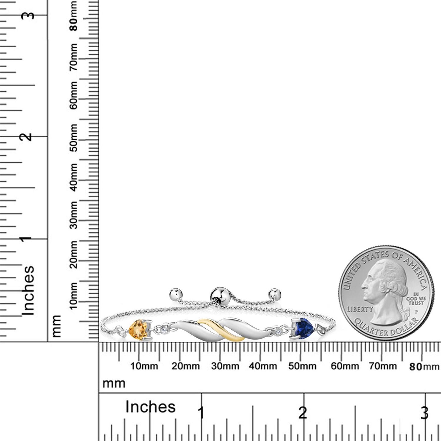 0.98カラット 天然 シトリン ブレスレット シンセティック サファイア シルバー925 ＆10金 イエローゴールド K10 11月 誕生石