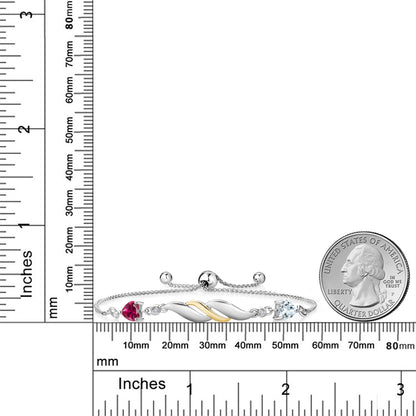 1.03カラット  シンセティック ルビー ブレスレット  天然 アクアマリン シルバー925 ＆イエローゴールド  7月 誕生石