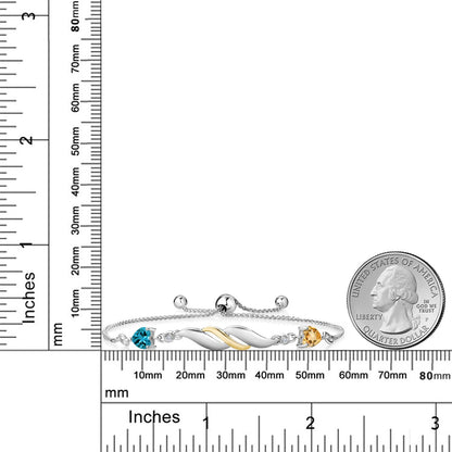 1.03カラット 天然 ロンドンブルートパーズ ブレスレット 天然 シトリン シルバー925 ＆10金 イエローゴールド K10 11月 誕生石