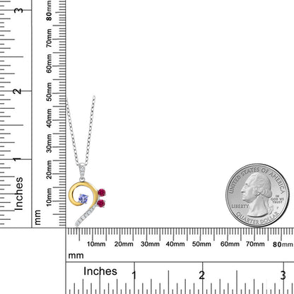 0.35カラット 天然石 タンザナイト ネックレス シンセティック ルビー シルバー925 ＆10金 イエローゴールド K10 12月 誕生石