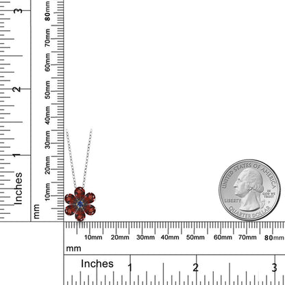 2.99カラット 天然 ガーネット ネックレス シンセティック サファイア シルバー925 ＆イエローゴールド 1月 誕生石