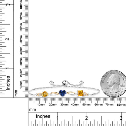 1.85カラット 天然 シトリン ブレスレット シンセティック サファイア シルバー925 ＆10金 イエローゴールド K10 11月 誕生石