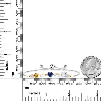 2.05カラット 天然 シトリン ブレスレット シンセティック サファイア シルバー925 ＆10金 イエローゴールド K10 11月 誕生石